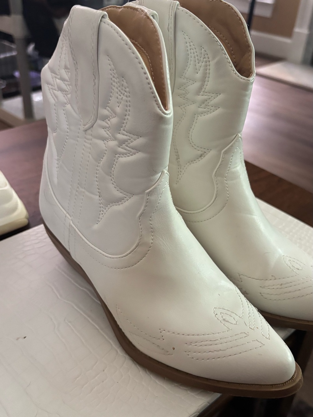 Women's White Western-Inspired Ankle Heeled Boots
